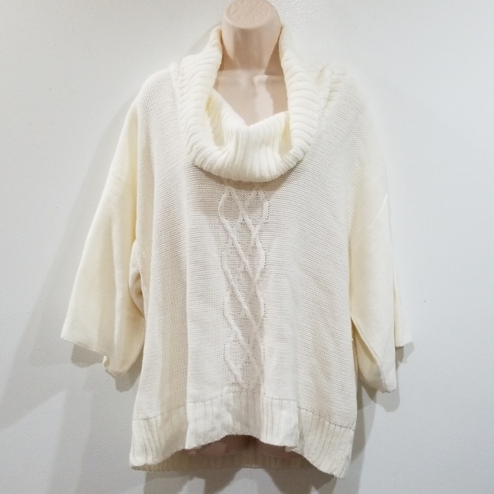 Denim & Co. women's cream tan cowl neck sweater size XL